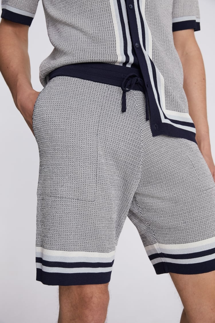 Navy Border Knitted Shorts