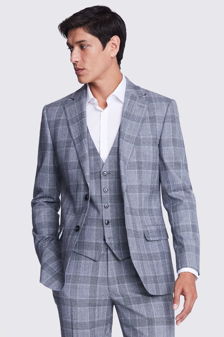Tailored Fit Light Grey Check Performance Jacket 