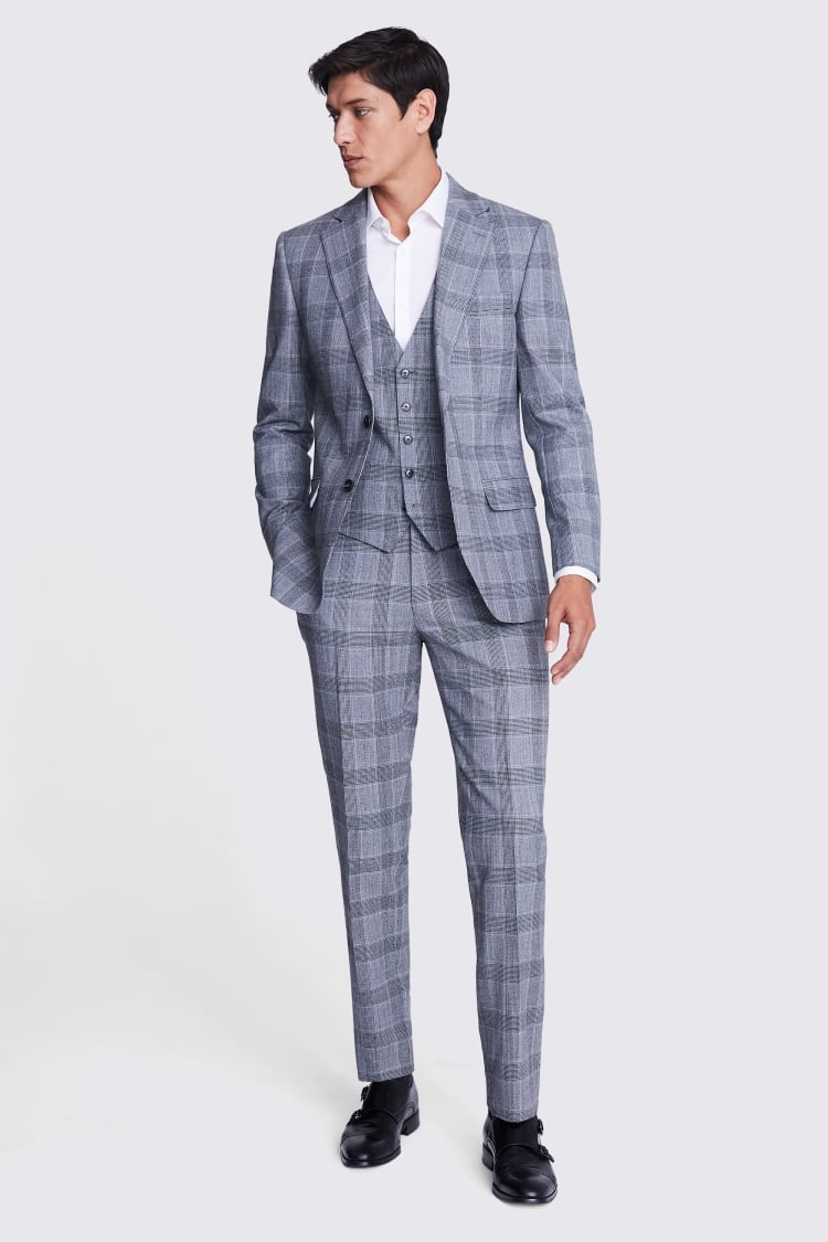 Tailored Fit Light Grey Check Performance Suit