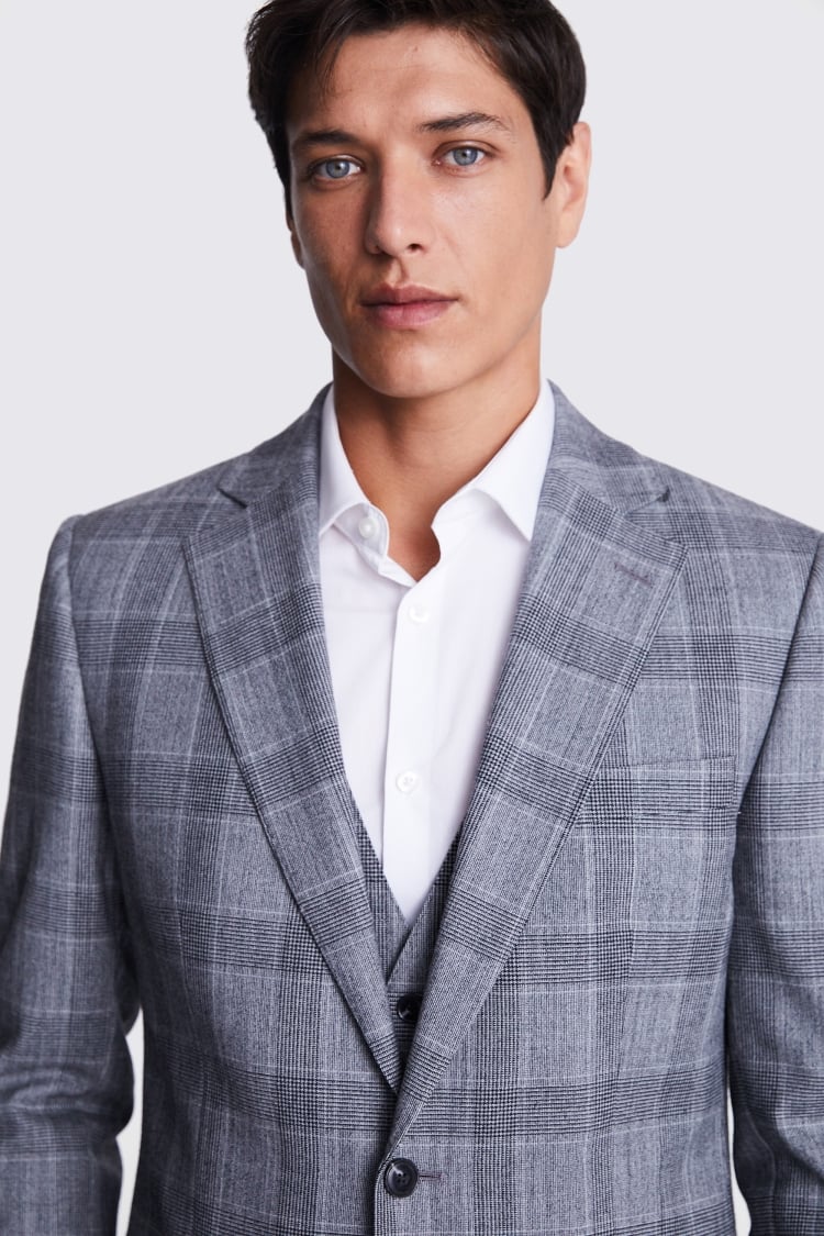 Tailored Fit Light Grey Check Performance Suit