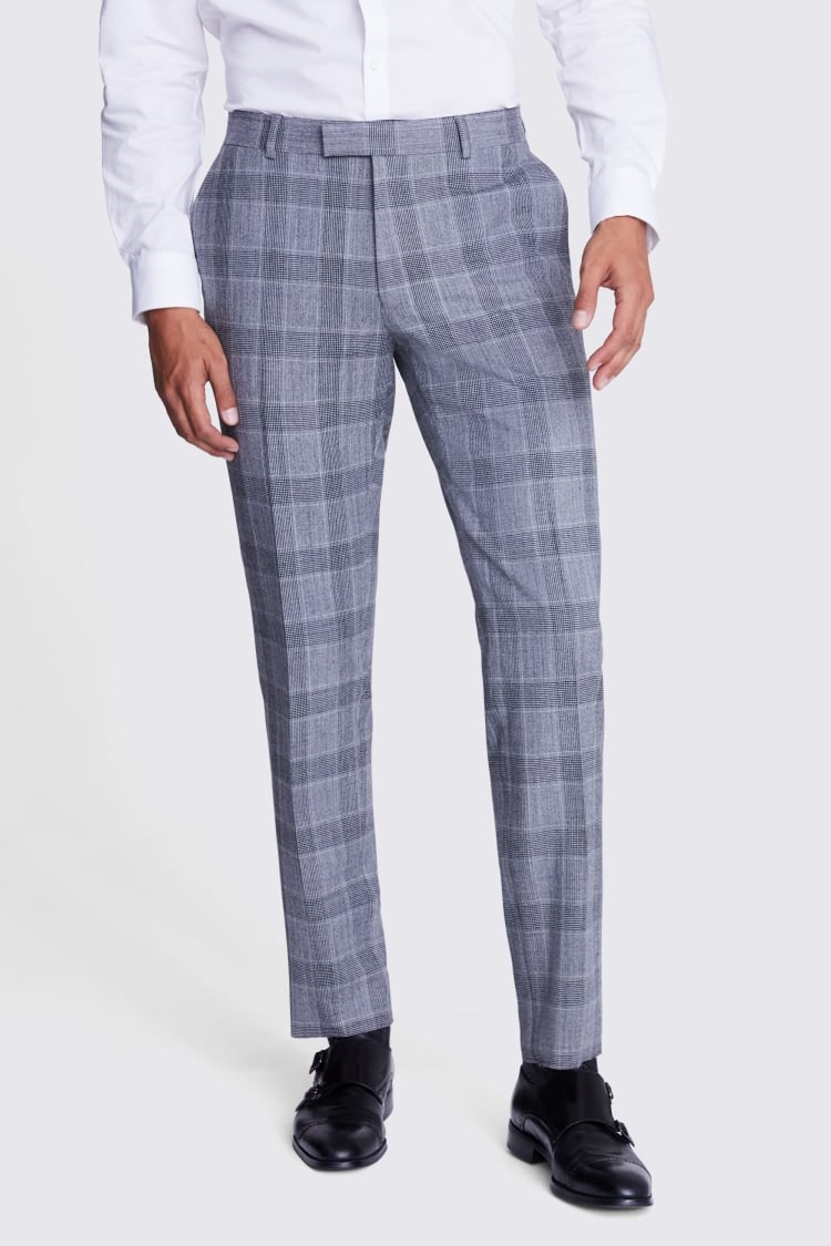 Tailored Fit Black & White Check Trousers 