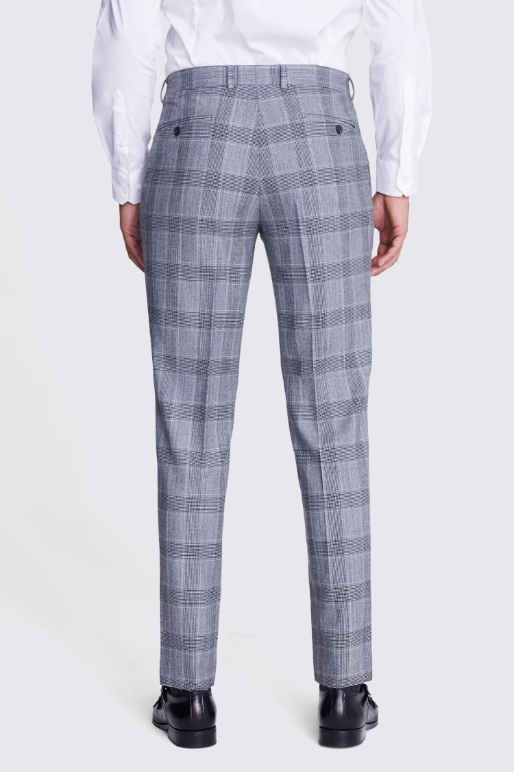 Tailored Fit Light Grey Check Performance Trousers 