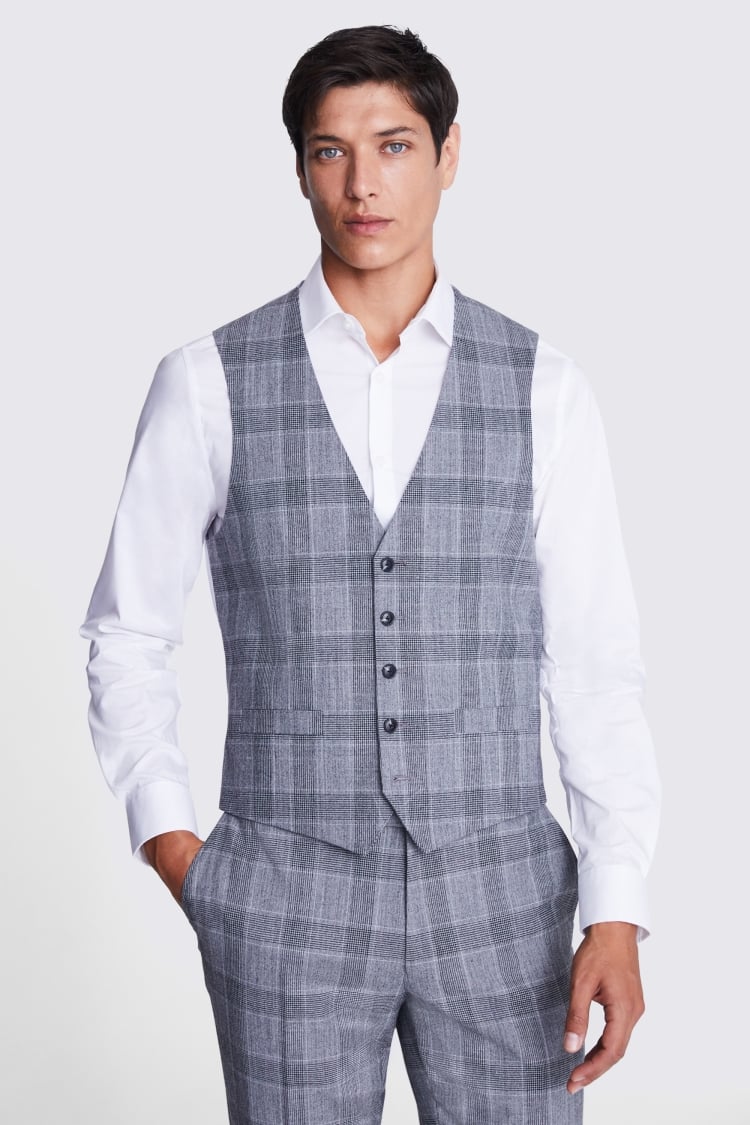 Tailored Fit Black & White Check Waistcoat  