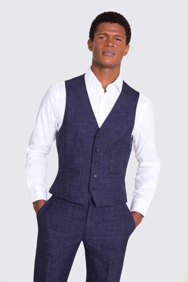 Italian Slim Fit Blue Check Vest