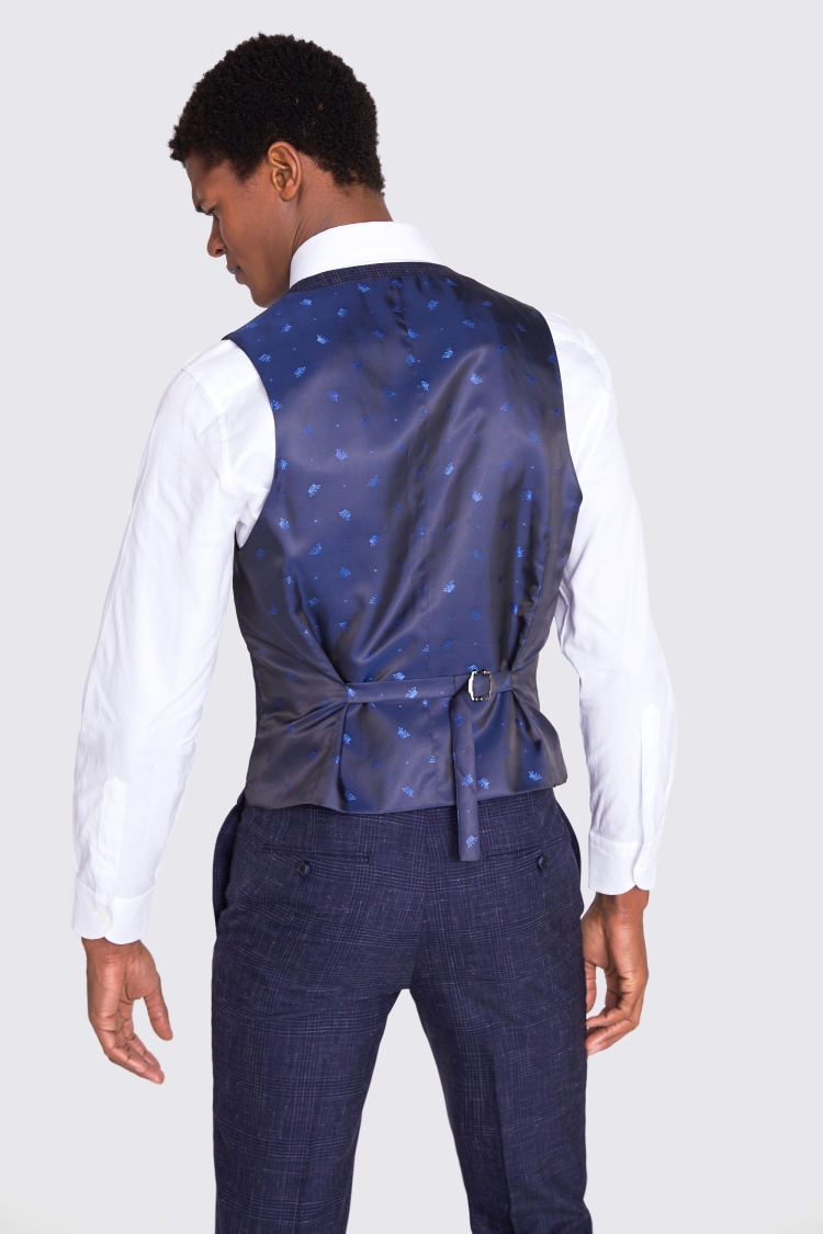 Italian Slim Fit Blue Check Vest