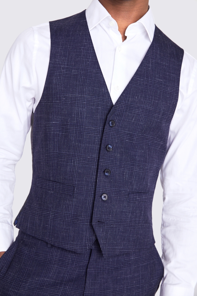 Italian Slim Fit Blue Check Waistcoat