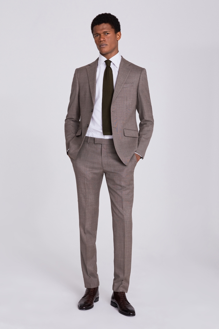 Italian Slim Fit Taupe Hopsack Suit