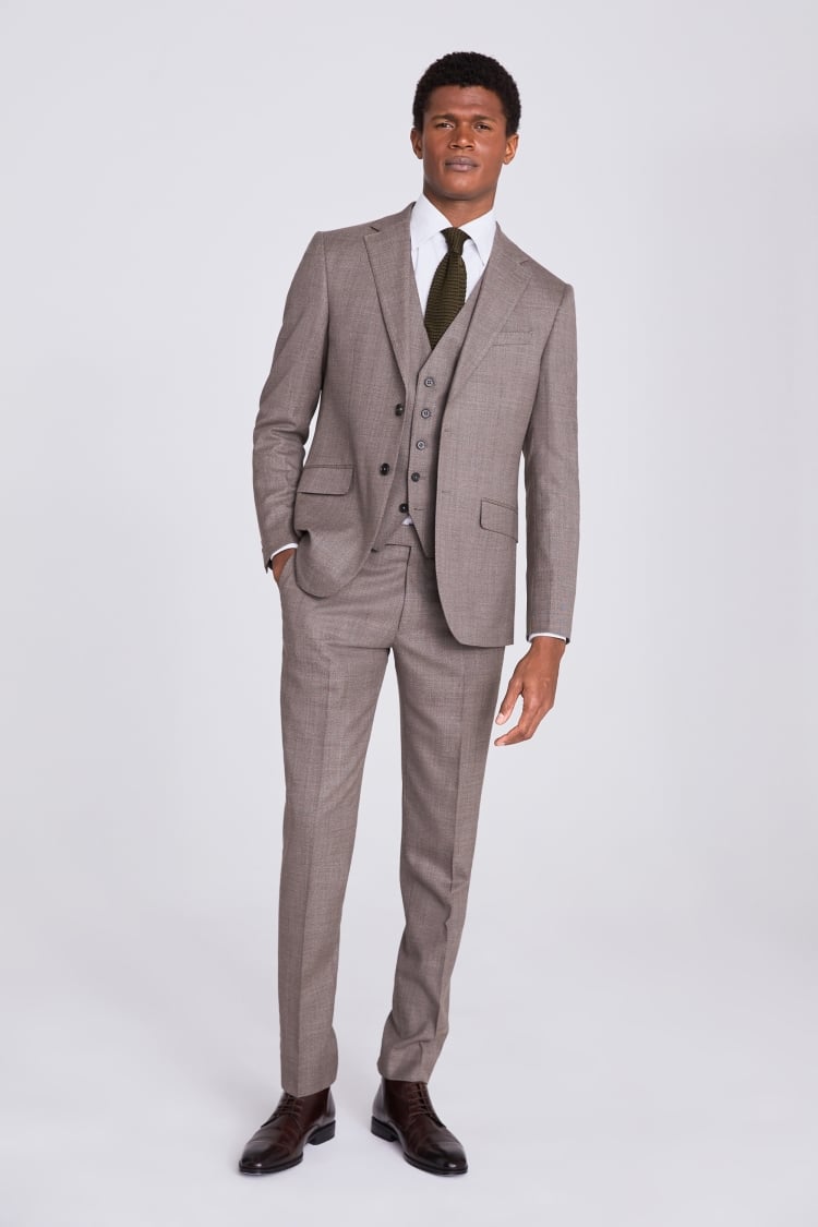 Italian Slim Fit Taupe Hopsack Suit