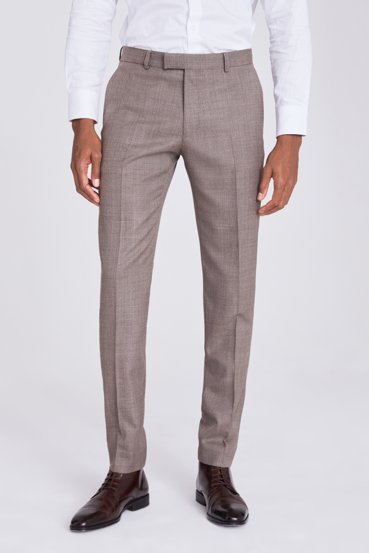 Italian Slim Fit Taupe Hopsack Trousers | Buy Online at Moss