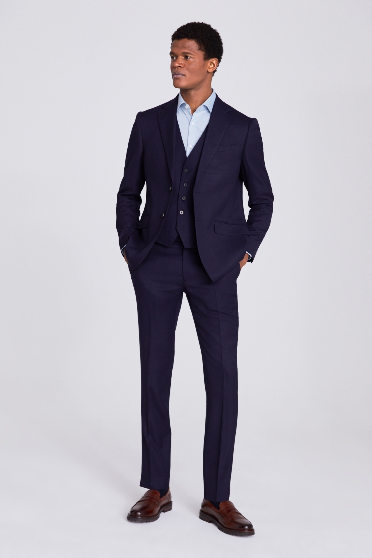 Italian Slim Fit Navy Hopsack Jacket | Buy Online at Moss