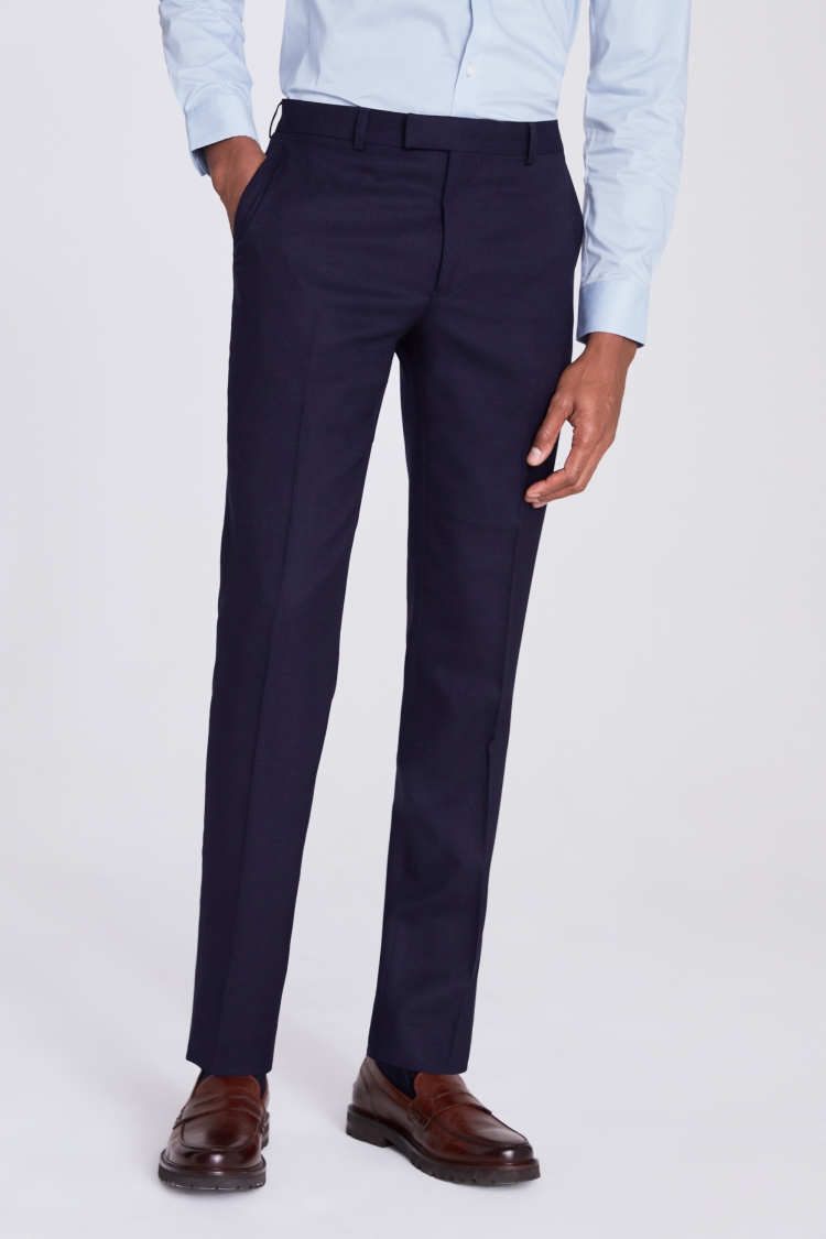 Italian Slim Fit Navy Hopsack Trousers | Buy Online at Moss