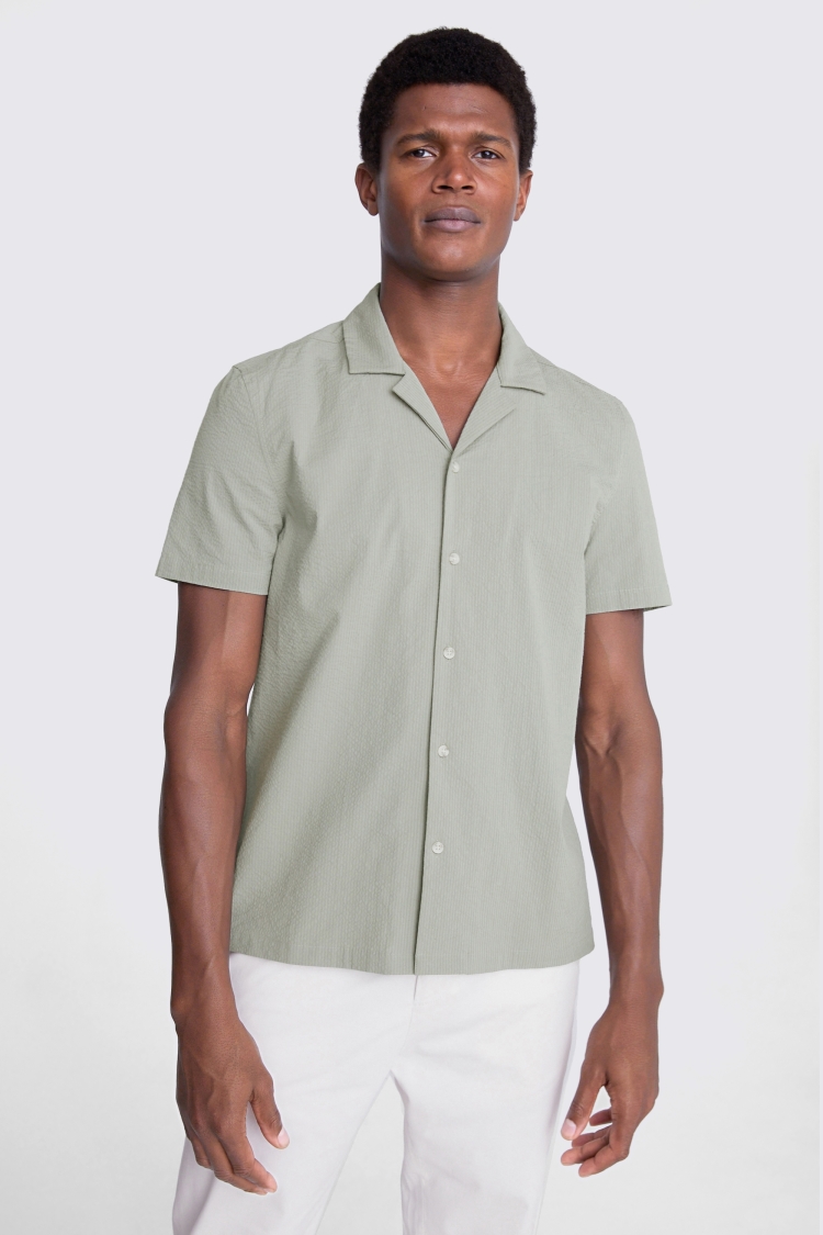 Sage Seersucker Cuban Collar Shirt