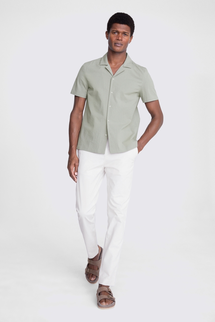 Sage Seersucker Cuban Collar Shirt