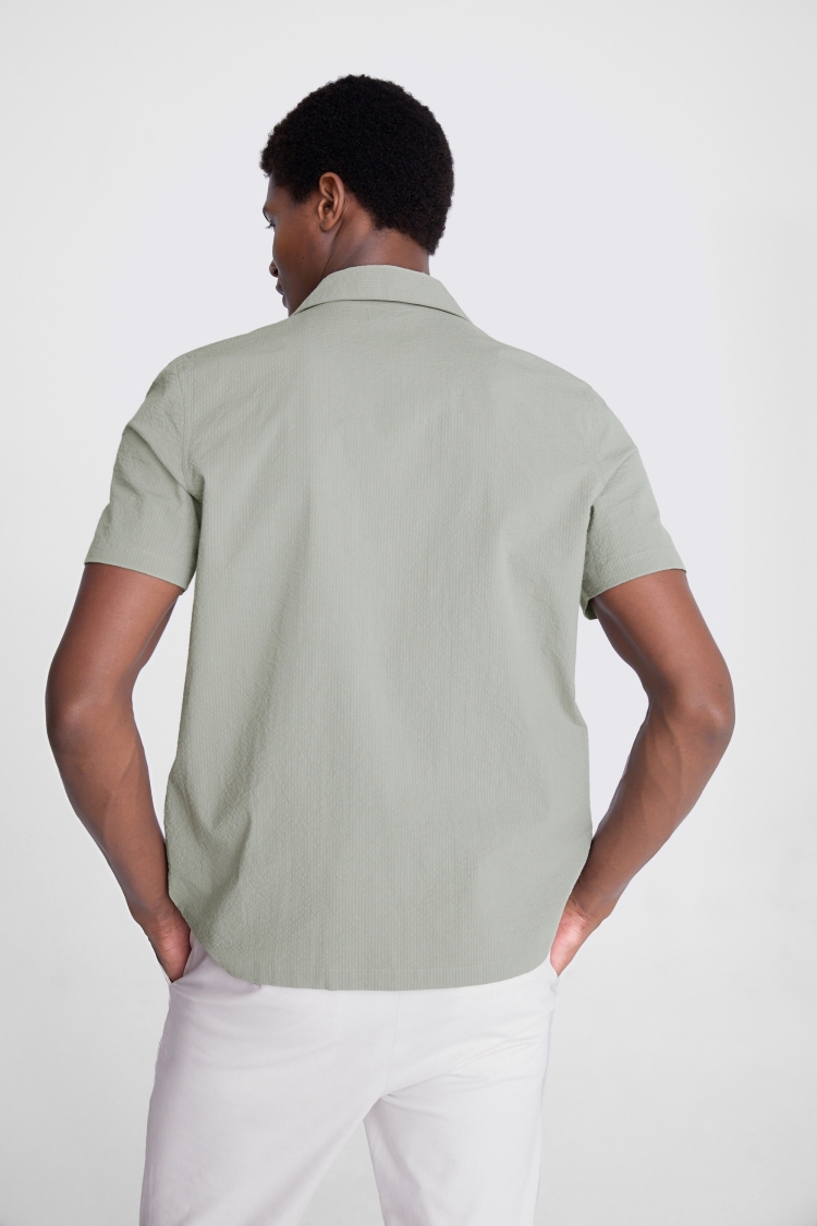 Sage Seersucker Cuban Collar Shirt