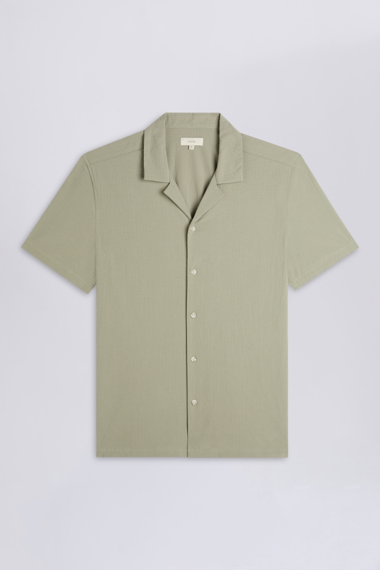 Sage Seersucker Cuban Collar Shirt