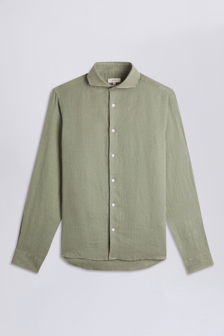 Tailored Fit Green Linen Shirt
