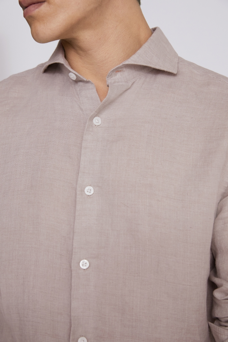 Tailored Fit Taupe Linen Shirt
