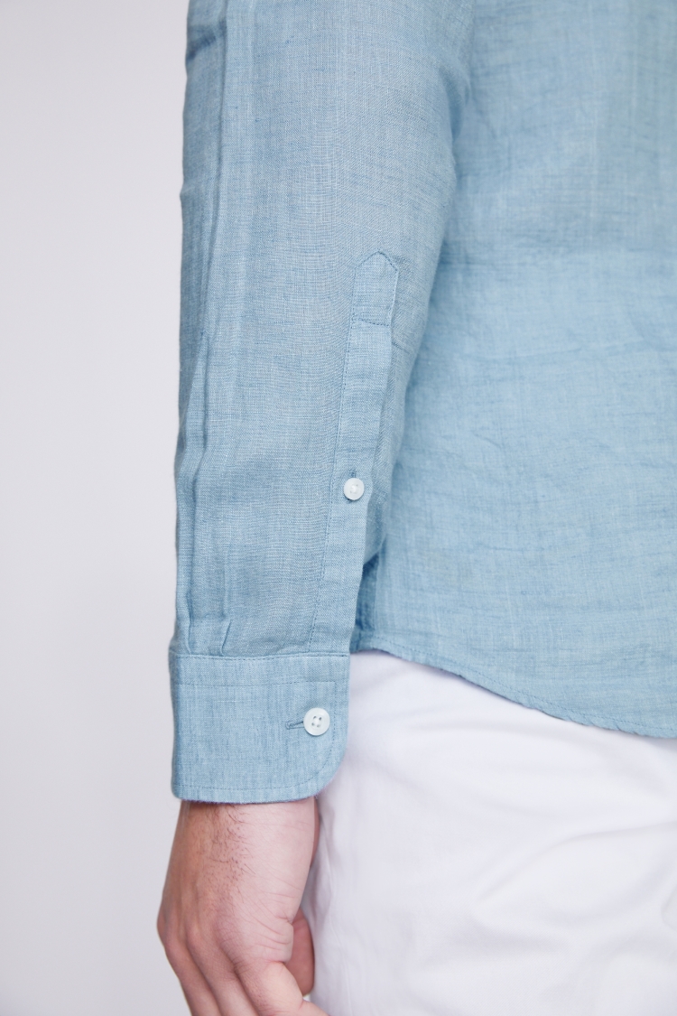 Tailored Fit Blue Linen Shirt | Buy Online at Moss