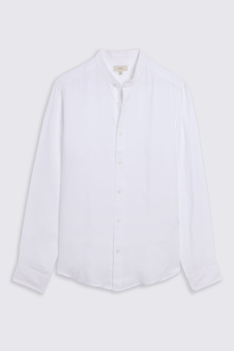 White Linen Grandad Collar Shirt