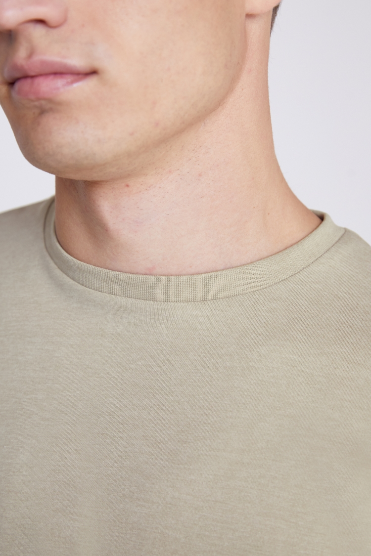 Beige Melange Crew Neck T-Shirt