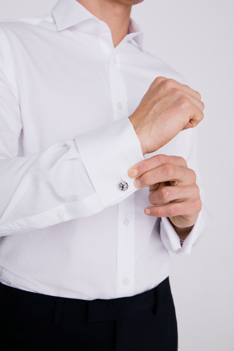 Tailored Fit White Dobby Double Cuff Shirt