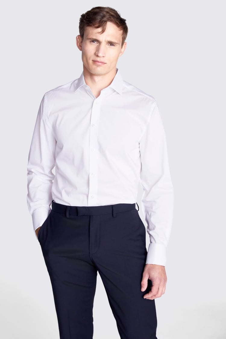 Regular Fit Double Cuff White Stretch Shirt