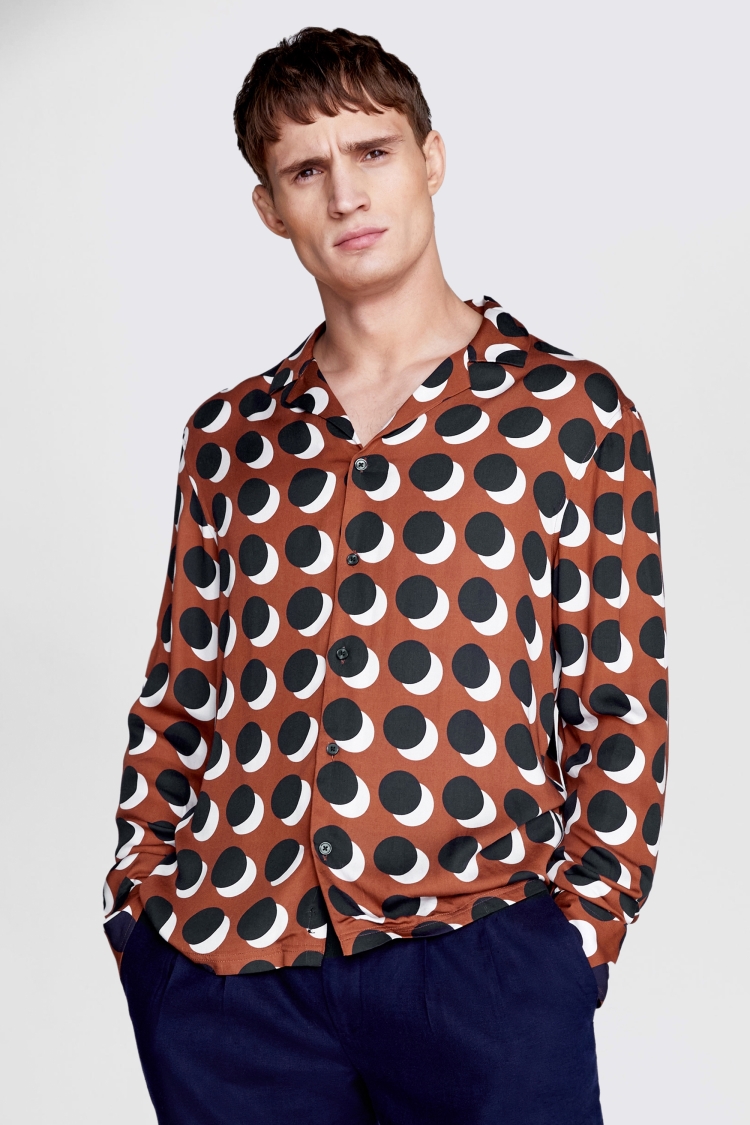 Rust Spot Print Cuban Collar Shirt 