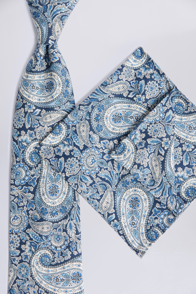 Navy Paisley Print Tie Made with Liberty Fabric