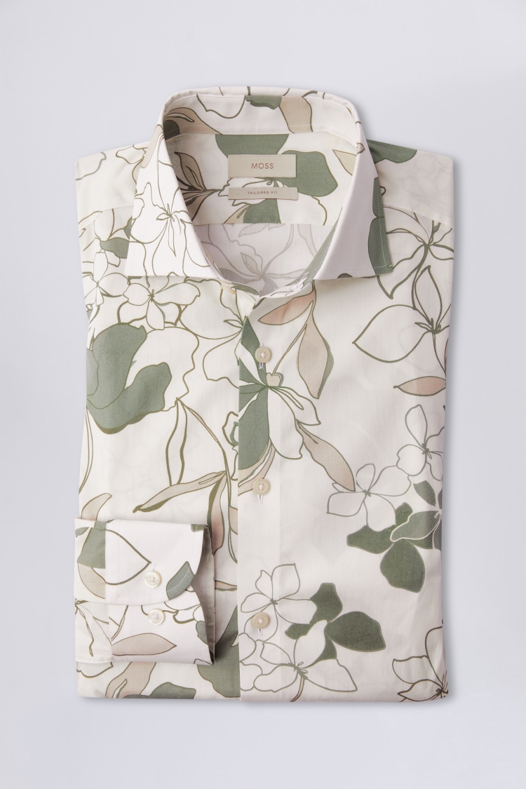 Tailored Fit Sage Green Floral Print Shirt