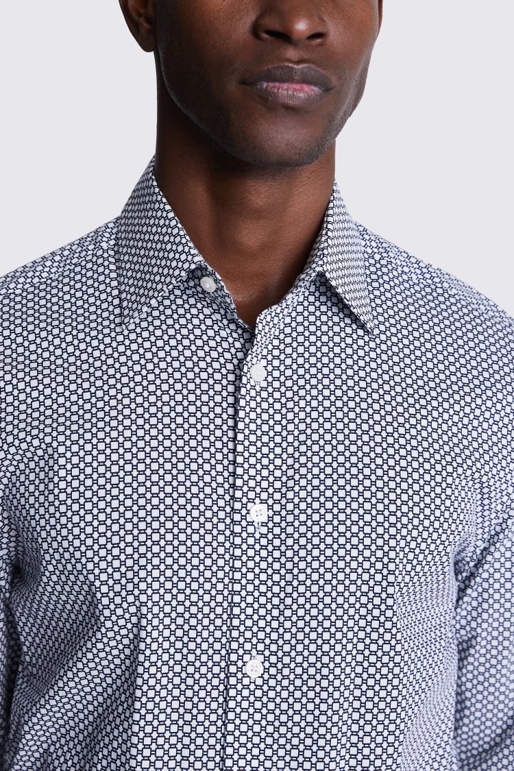 Tailored Fit Navy Geo Printed Stretch Shirt | Buy Online at Moss