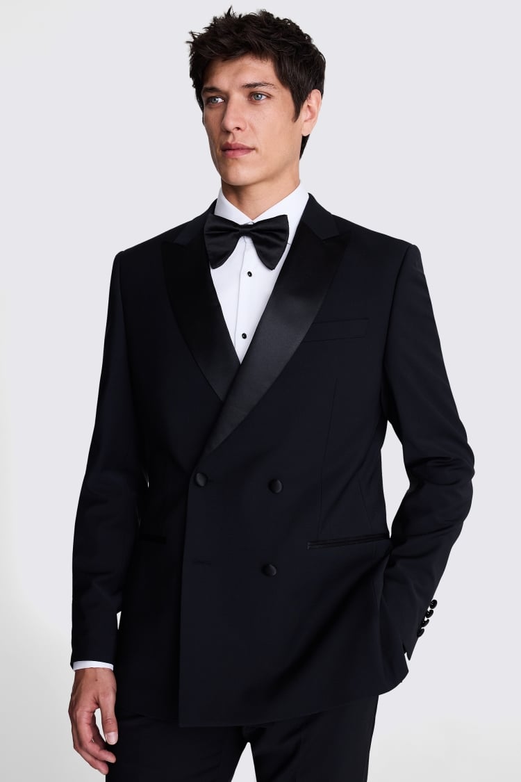 Tailored Fit Black Double Breasted Peak Lapel Tuxedo