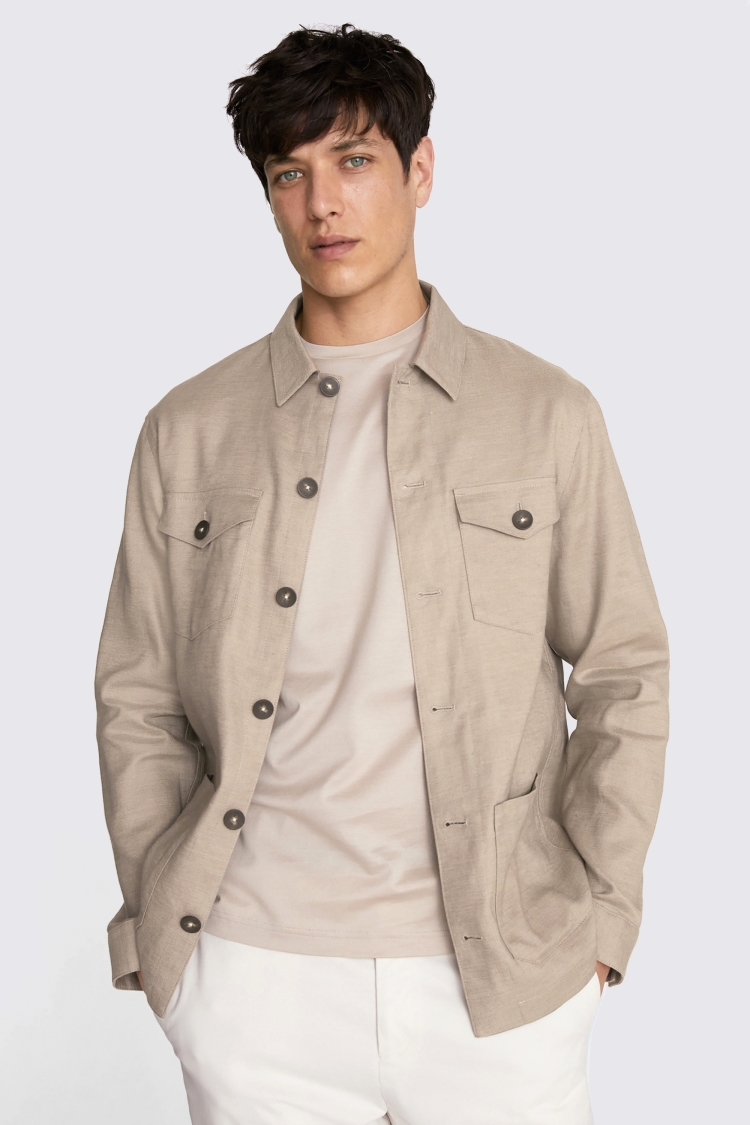 Taupe Twill Linen Safari Shirt 