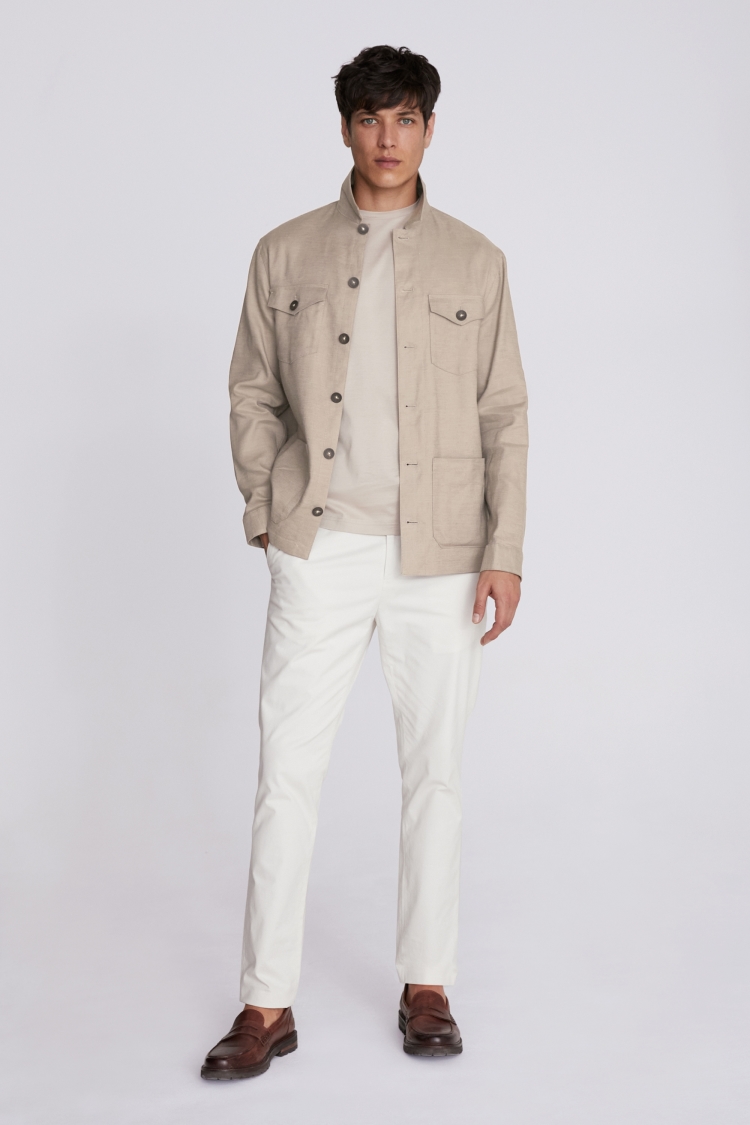 Taupe Twill Linen Safari Shirt 