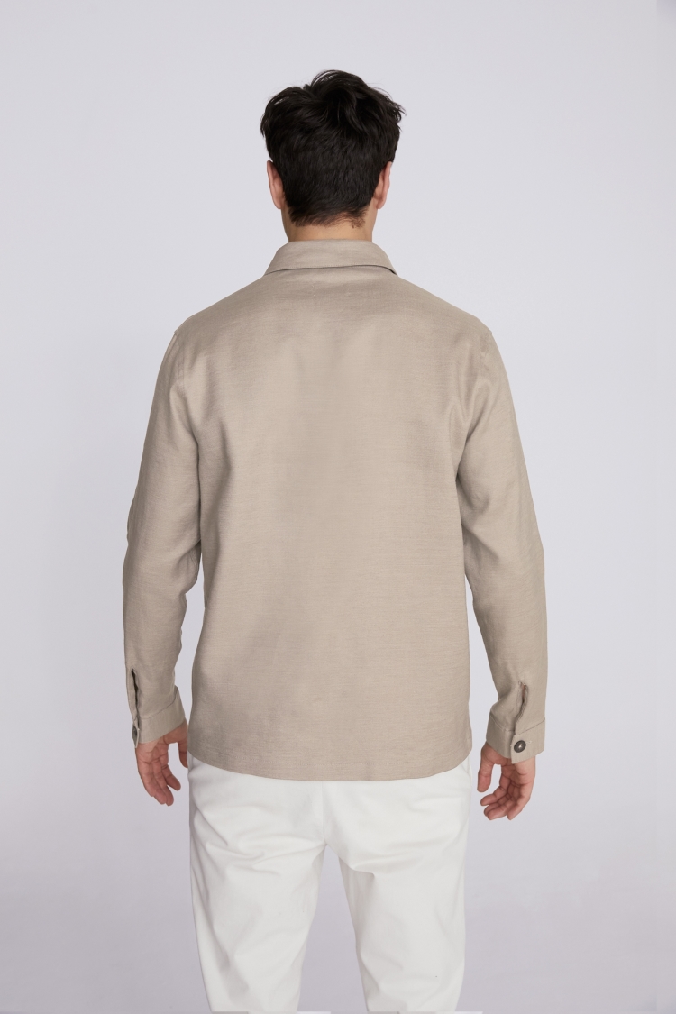 Taupe Twill Linen Safari Shirt 