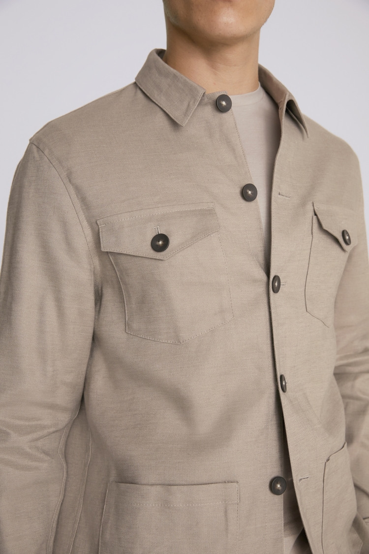 Taupe Twill Linen Safari Shirt 