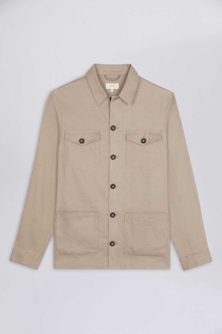 Taupe Twill Linen Safari Shirt 