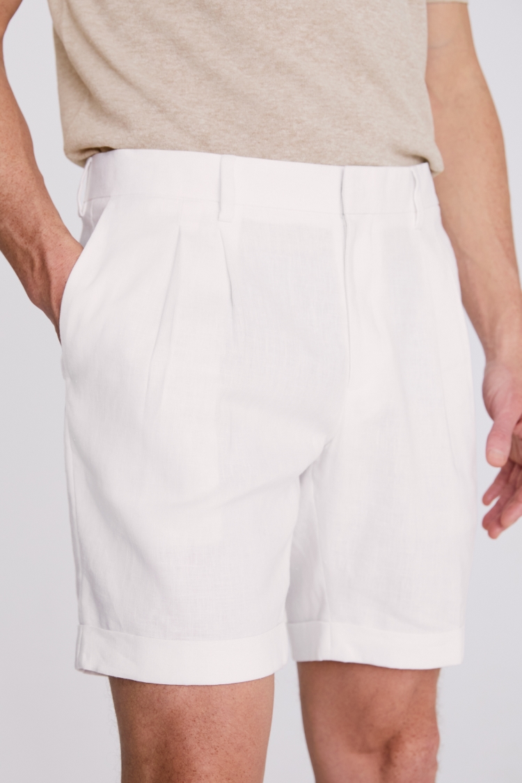 White Matte Linen Casual Shorts | Buy Online at Moss