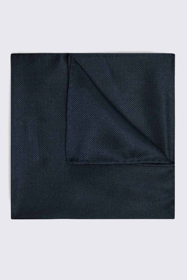 Midnight Navy Silk Oxford Pocket Square