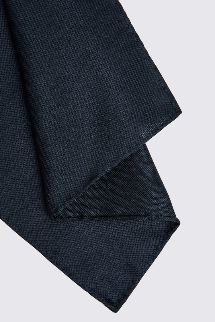 Midnight Navy Silk Oxford Pocket Square