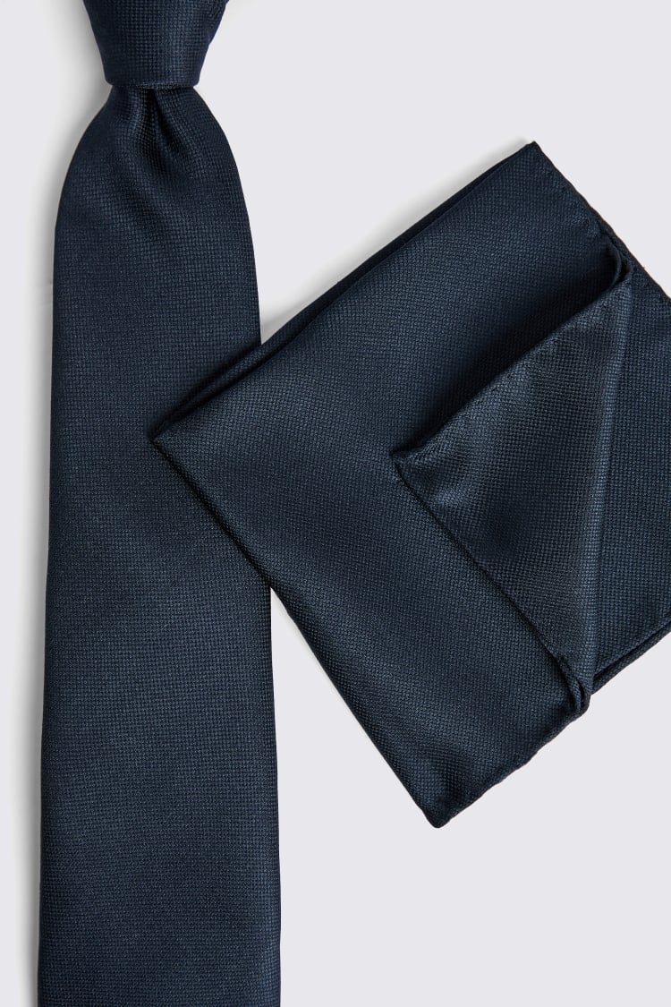 Midnight Navy Silk Oxford Pocket Square