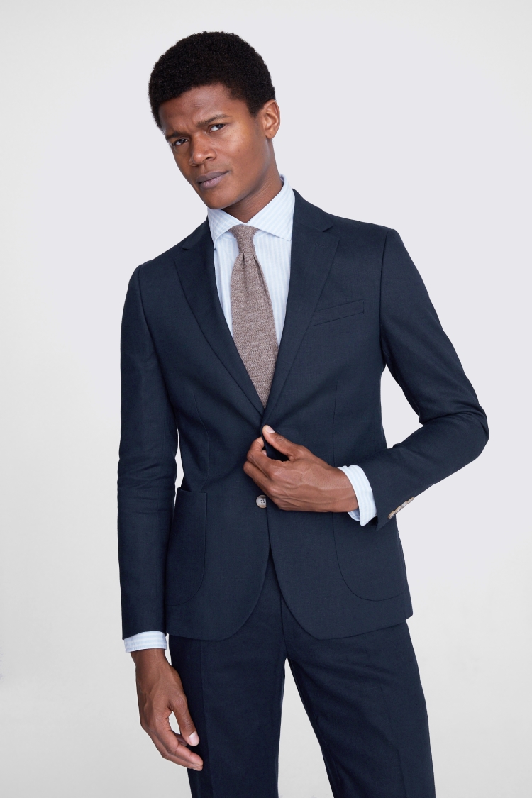 Slim Fit Navy Matte Linen Jacket