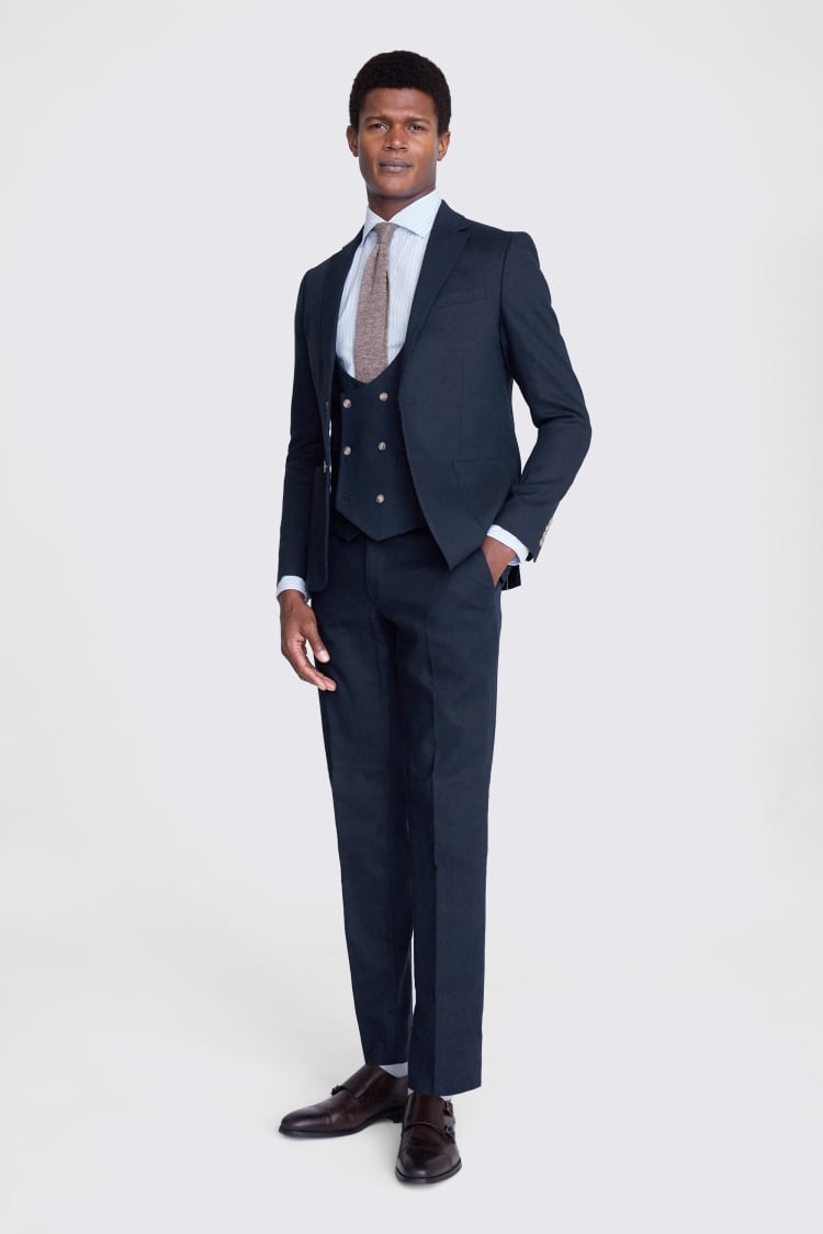 Slim Fit Navy Matte Linen Suit