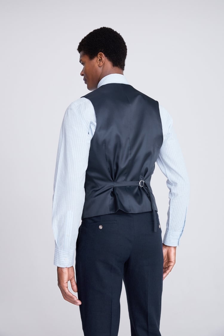 Slim Fit Navy Matte Linen Vest