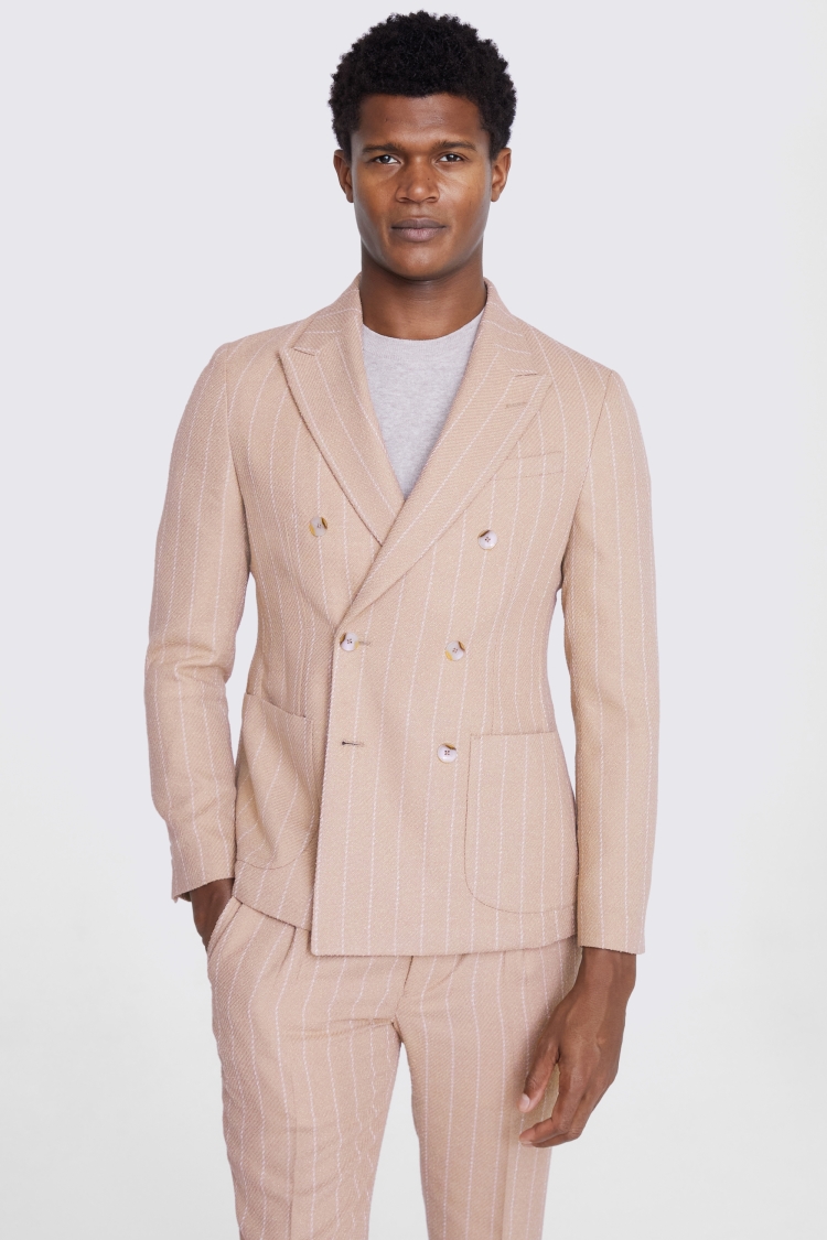 Slim Fit Double Breasted Camel Stripe Suit