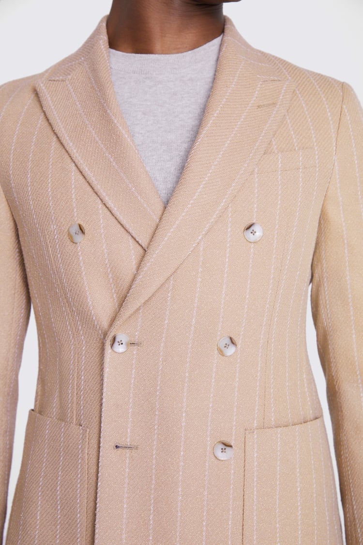 Slim Fit Double Breasted Camel Stripe Suit