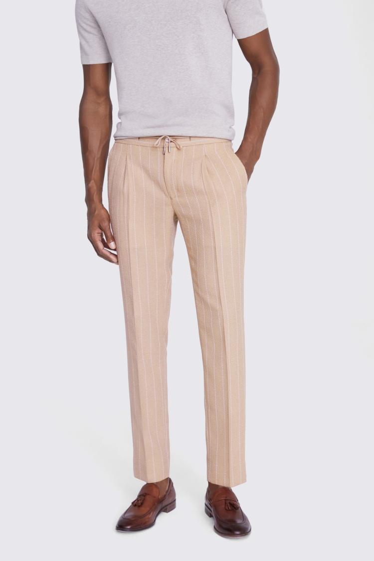 Slim Fit Camel Stripe Trousers | Buy Online at Moss