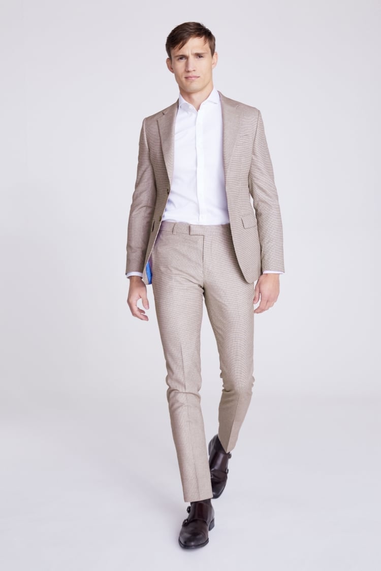 Italian Slim Fit Taupe Puppytooth Suit