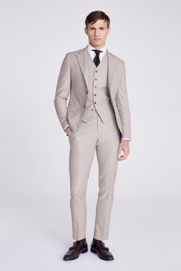 Italian Slim Fit Taupe Puppytooth Suit