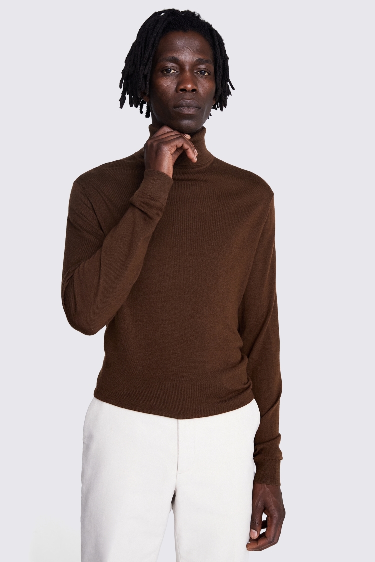 Mens brown shop polo neck jumper