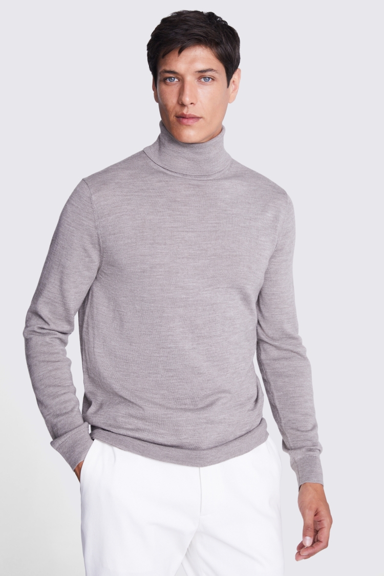 Taupe Merino Roll-Neck Jumper | Buy Online at Moss